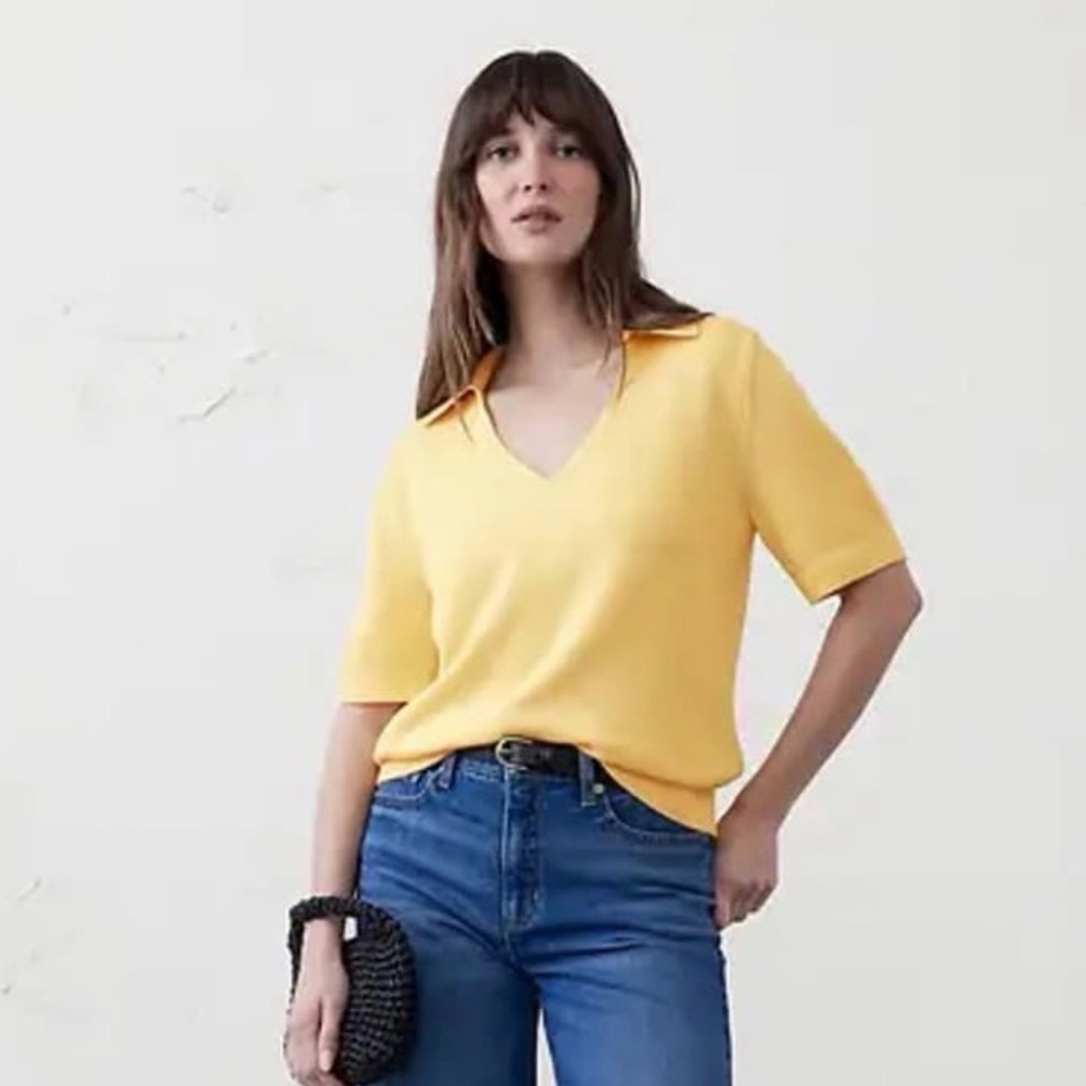 Banana Republic Yellow Cotton Knit Collared Pullover Sweater Sz M